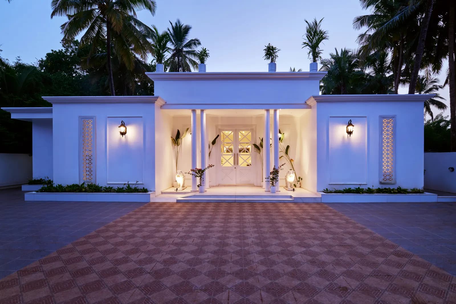 The entrance at dusk